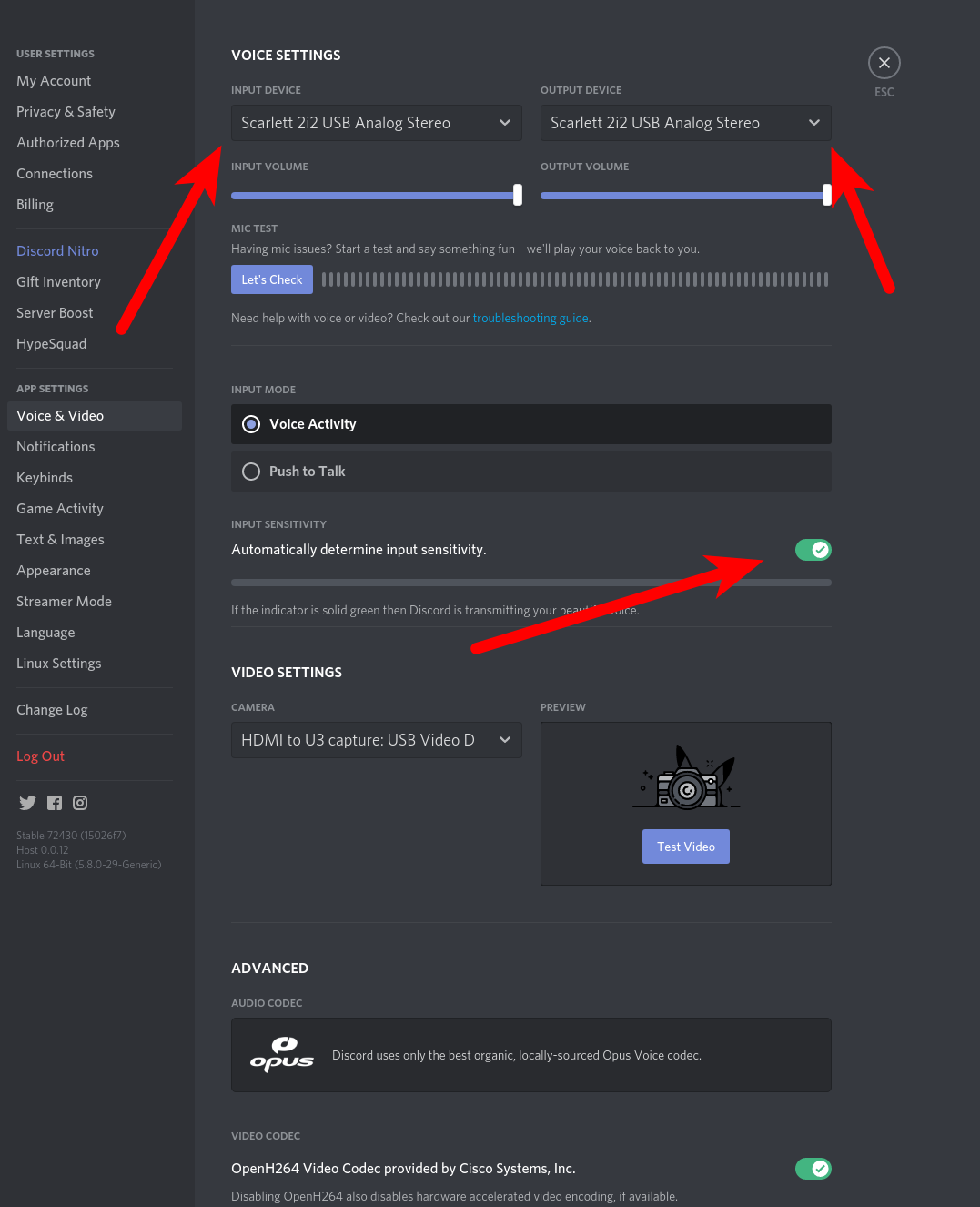 Discord Voice and Video settings panel